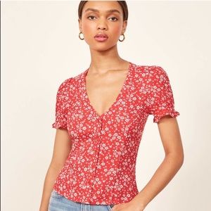 Reformation Allegra Top Red and White Floral M